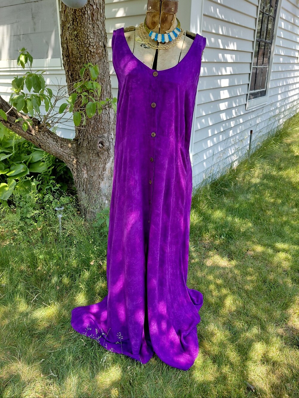 Vintage 90s Global Expressions flowy rayon  purple boho maxi dress Womens L